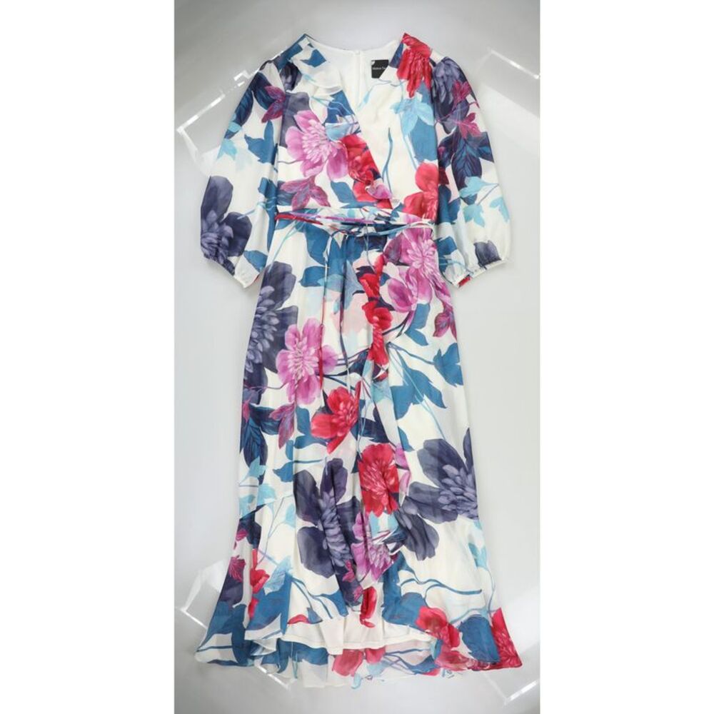 Maison Tara Womens Floral Print Ruffled Maxi Dress, Multicoloured, 14, DM